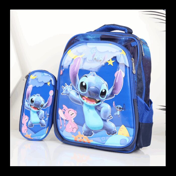 103387927_68a179fc84f2b شنطة مدرسة بتصميم ستيش مقاس 16 انش لون أزرق - الصورة 1