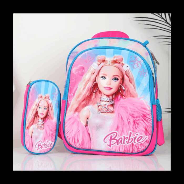 103387934_68a17a0ade301 شنطة مدرسة بتصميم باربي مقاس 16 انش لون زهري - الصورة 1