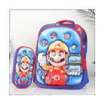 شنطة مدرسة بتصميم سوبر ماريو مقاس 16 انش لون أزرق