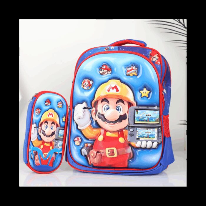 103387939_68a17a1331307 شنطة مدرسة بتصميم سوبر ماريو مقاس 16 انش لون أزرق - الصورة 1