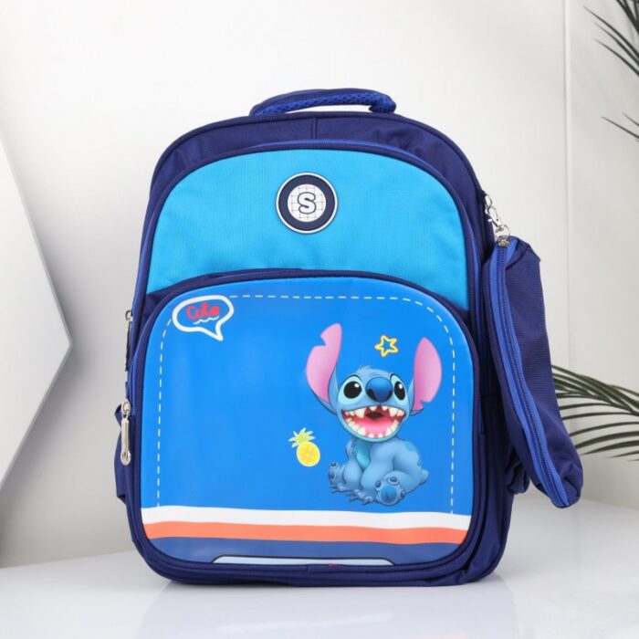 103387943_68a17a1a9560b شنطة مدرسة مع مقلمة بتصميم ستيش مقاس 15 انش لون كحلي - الصورة 1