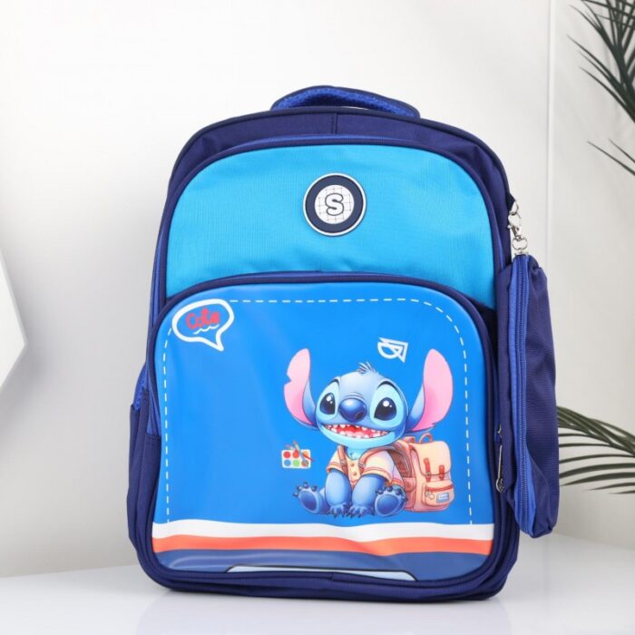 103387945_68a17a1cd490b شنطة مدرسة مع مقلمة بتصميم ستيش مقاس 15 انش لون كحلي - الصورة 1