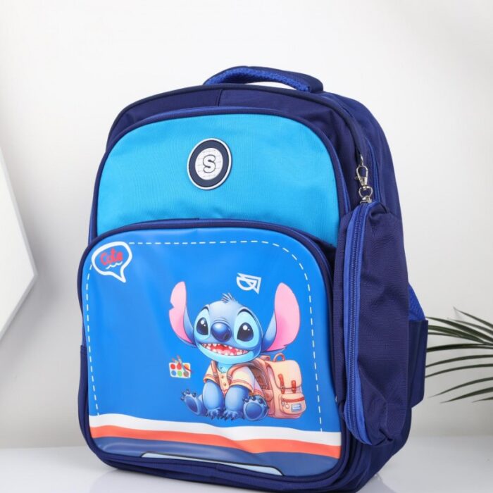 ⁦شنطة مدرسة مع مقلمة بتصميم ستيش مقاس 15 انش لون كحلي⁩ - الصورة ⁦2⁩