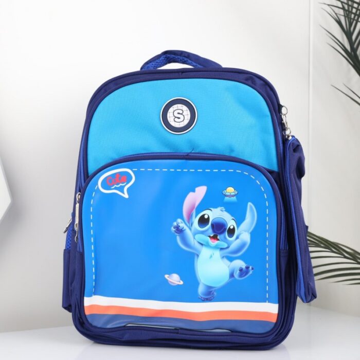 ⁦شنطة مدرسة مع مقلمة بتصميم ستيش مقاس 15 انش لون كحلي⁩ - الصورة ⁦2⁩