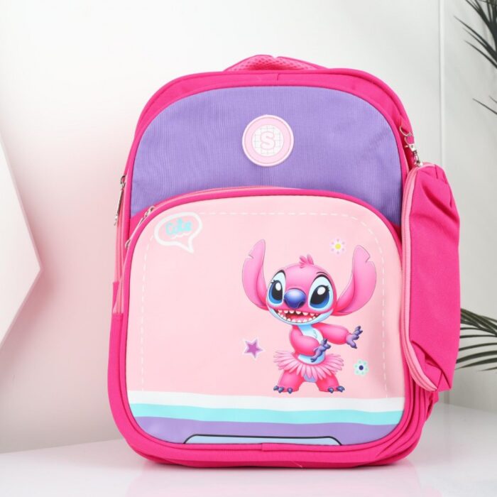 103387949_68a17a21c7564 شنطة مدرسة مع مقلمة بتصميم ستيش مقاس 15 انش لون زهري - الصورة 1