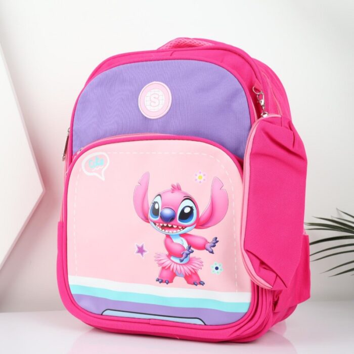 ⁦شنطة مدرسة مع مقلمة بتصميم ستيش مقاس 15 انش لون زهري⁩ - الصورة ⁦3⁩