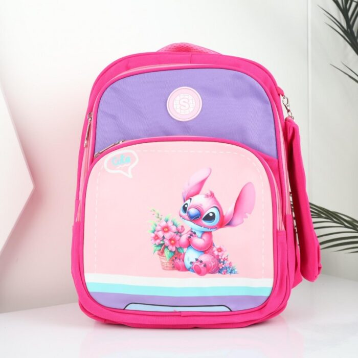 103387950_68a17a233da0a شنطة مدرسة مع مقلمة بتصميم ستيش مقاس 15 انش لون زهري - الصورة 1