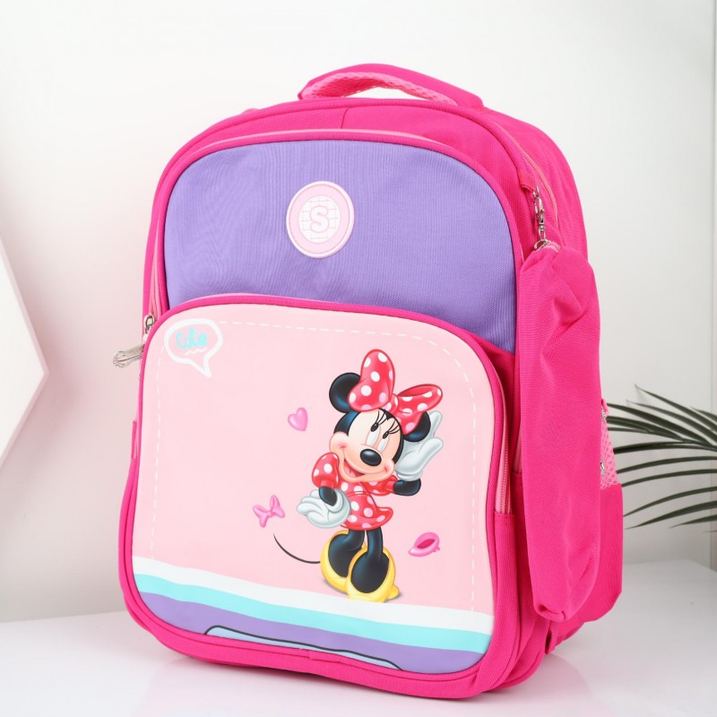 ⁦شنطة مدرسة بتصميم ميني ماوس مقاس 15 انش لون زهري⁩ - الصورة ⁦1⁩