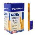 ⁦علبة أقلام حبر مثلث أزرق Pensan موديل TR-23 ( 50 قلم ) 1مم⁩ - الصورة ⁦2⁩