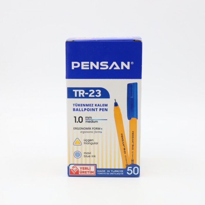 ⁦علبة أقلام حبر مثلث أزرق Pensan موديل TR-23 ( 50 قلم ) 1مم⁩ - الصورة ⁦4⁩