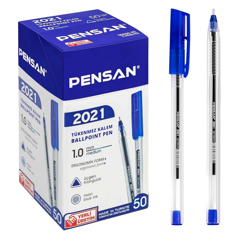 ⁦علبة أقلام حبر مثلث أزرق Pensan موديل 2021 ( 50 قلم ) 1مم⁩ - الصورة ⁦1⁩