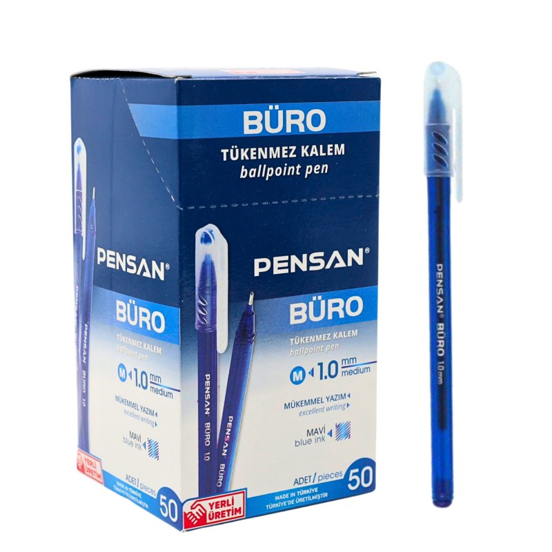 ⁦علبة أقلام حبر أزرق Pensan موديل BURO ( 50 قلم ) Bura 1مم⁩ - الصورة ⁦1⁩