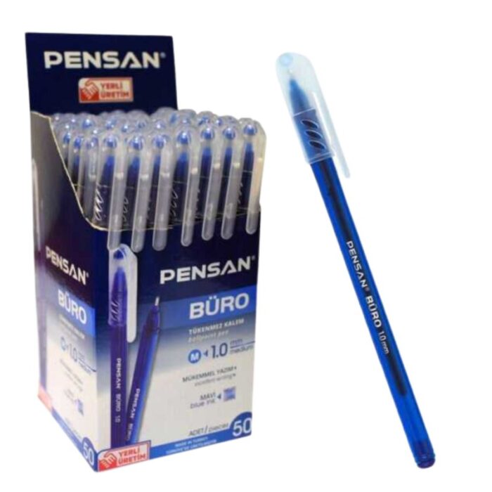 ⁦علبة أقلام حبر أزرق Pensan موديل BURO ( 50 قلم ) Bura 1مم⁩ - الصورة ⁦2⁩