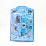 بكج قرطاسية lilo ستيش 6 قطع ( ممحاة + مبراة + قلمين + ساعة + مقلمة ) أزرق