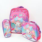 شنطة مدرسية 16 انش 3 قطع مع عرباية جر للشناتي