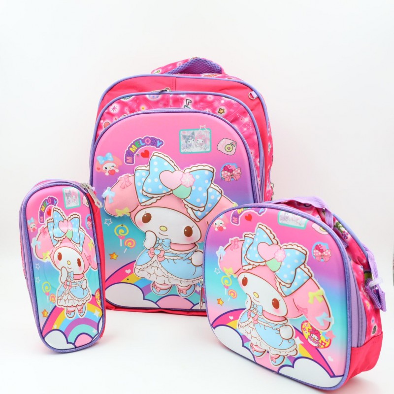 ⁦شنطة مدرسية 16 انش 3 قطع مع عرباية جر للشناتي⁩ - الصورة ⁦1⁩