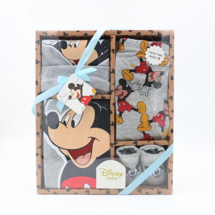 103388188_68a17bd003586 طقم بيبي لحديثي الولادة 4 قطع من ديزني ( تبان + بنطلون + جرابات + طنطور ) لون سكني - الصورة 1