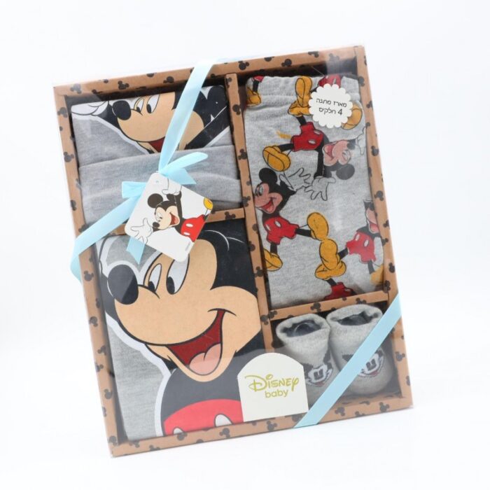 ⁦طقم بيبي لحديثي الولادة 4 قطع من ديزني ( تبان + بنطلون + جرابات + طنطور ) لون سكني⁩ - الصورة ⁦2⁩