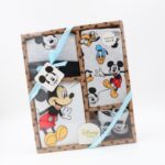 طقم بيبي لحديثي الولادة 4 قطع من ديزني ( تبان + بنطلون + جرابات + طنطور ) لون أبيض وسكني