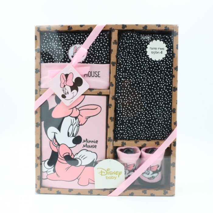 ⁦طقم بيبي لحديثي الولادة 4 قطع من ديزني ( تبان + بنطلون + جرابات + طنطور ) لون اسود وزهري⁩ - الصورة ⁦2⁩