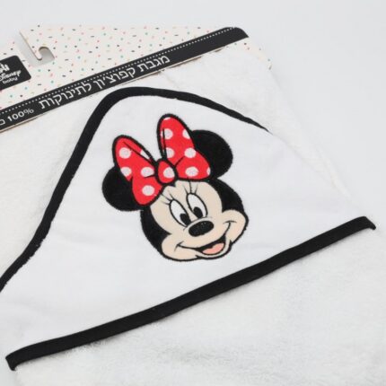 منشفة للإستحمام للإطفال لون أبيض مع غطاء للشعر برسمة ميكي ماوس