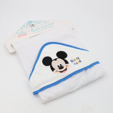 منشفة للإستحمام للأطفال لون أبيض مع غطاء للشعر لون أزرق