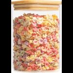 مرتبان زجاج شبه مربع غطاء بامبو قطر 8سم وارتفاع 10.5 سم