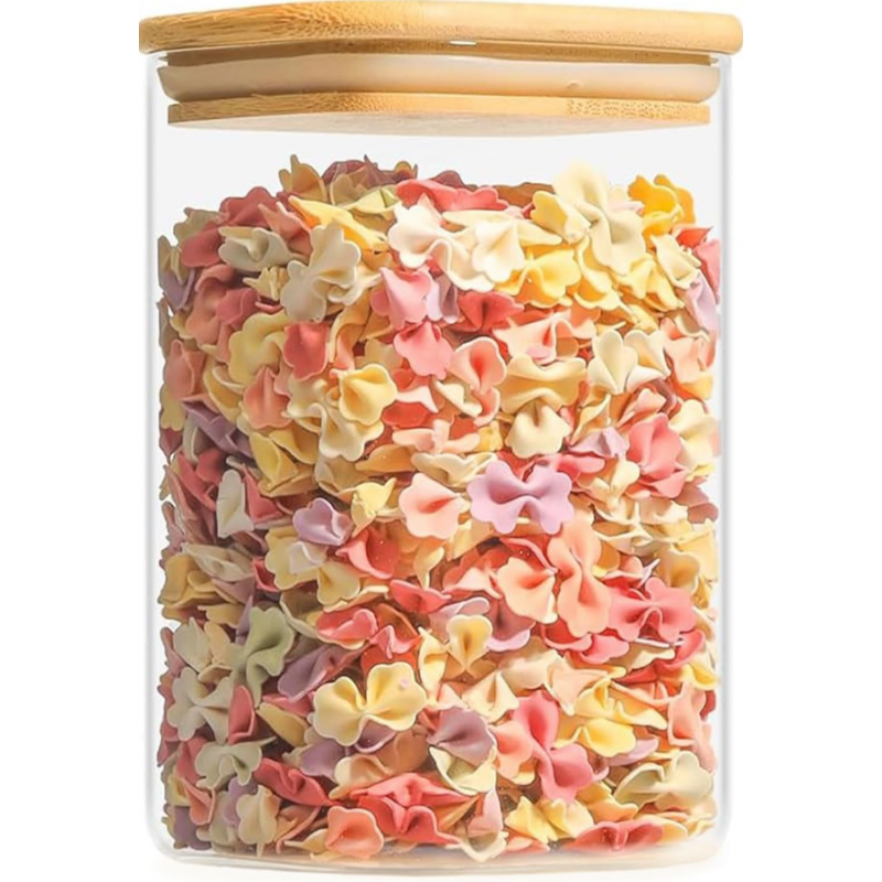 ⁦مرتبان زجاج شبه مربع غطاء بامبو قطر 8سم وارتفاع 10.5 سم⁩ - الصورة ⁦1⁩