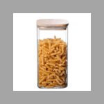 مرتبان زجاج شبه مربع غطاء بامبو قطر 8سم وارتفاع 15.5 سم