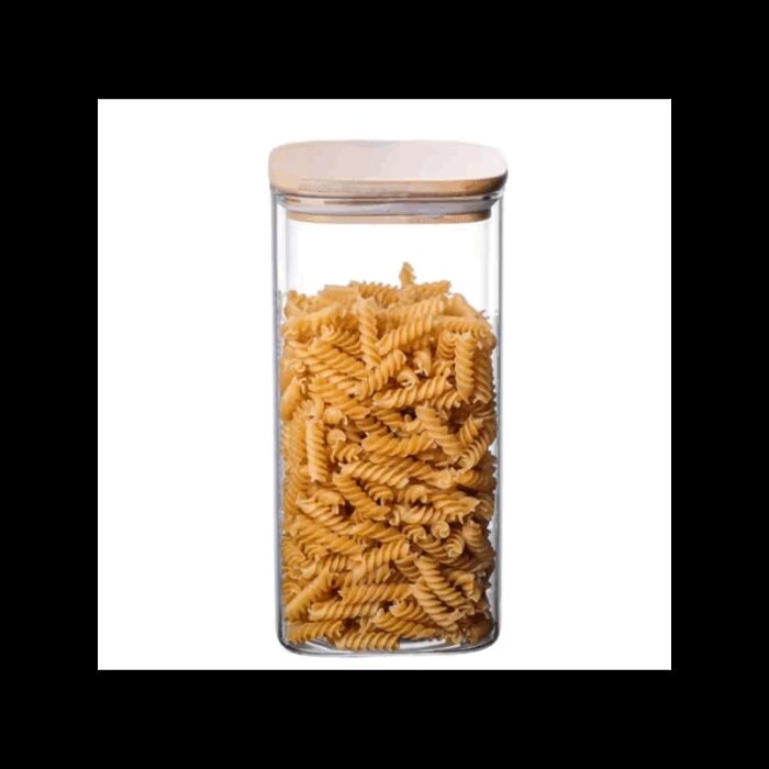 103388296_68a83b3f661a5 مرتبان زجاج شبه مربع غطاء بامبو قطر 8سم وارتفاع 15.5 سم - الصورة 1