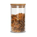 مرتبان زجاج غطاء بامبو قطر 8سم وارتفاع 15.5 سم