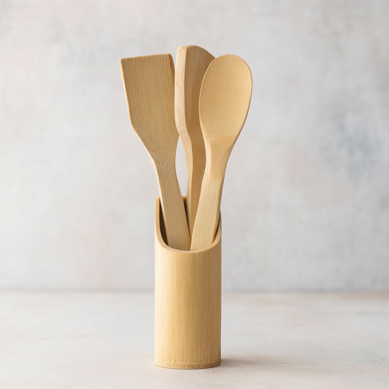 ⁦طقم مغارف خشب 3 قطع مع ستاند خشبي⁩ - الصورة ⁦1⁩