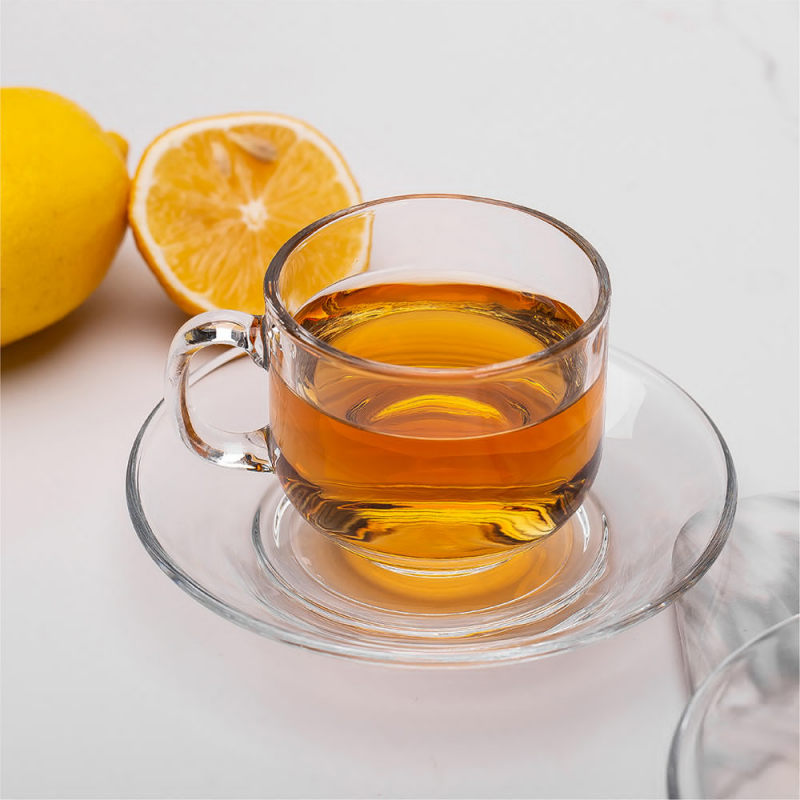 ⁦طقم كاسات زجاج مع صحن حجم 160 مل عدد 6 قطع⁩ - الصورة ⁦1⁩