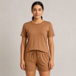 بيجامة صيفية بيتية شورت وبلوزة للنساء لون بني one Size