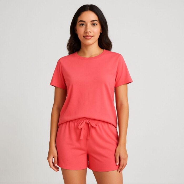 103388414_68a83bbcd52f6 بيجامة صيفية بيتية شورت وبلوزة للنساء لون بطيخي one Size - الصورة 1
