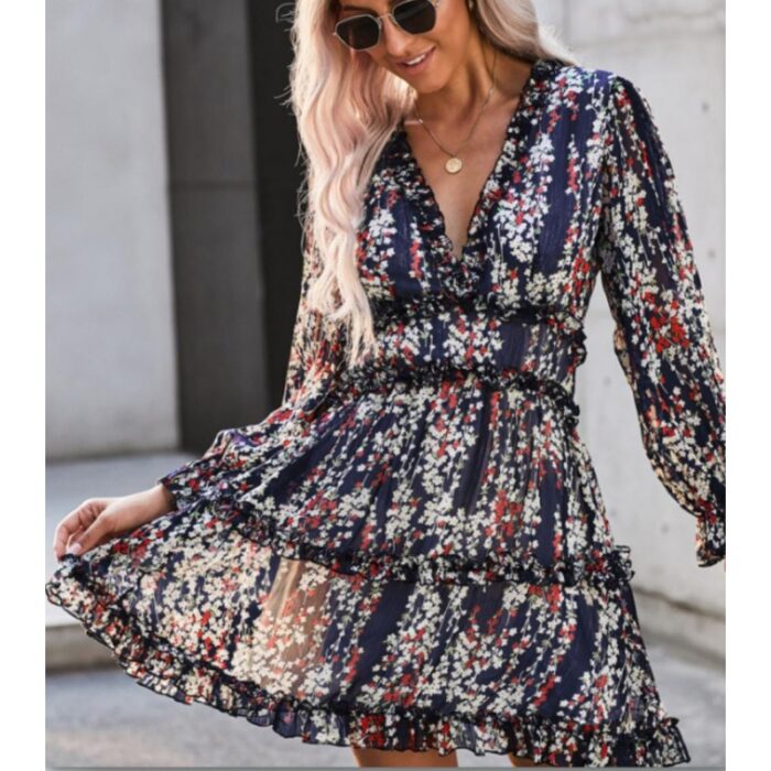 103388450_68a83bf10ba3f فستان صيفي للنساء لون كحلي مورد - الصورة 1