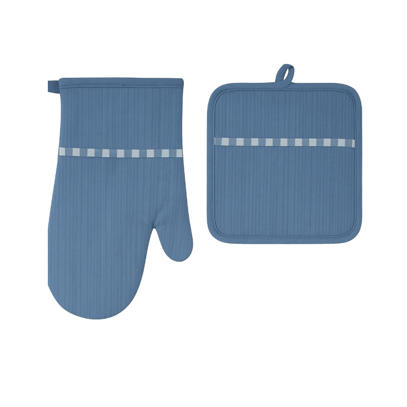 ⁦طقم مساكة و كف مطبخ قماش لون أزرق⁩ - الصورة ⁦1⁩