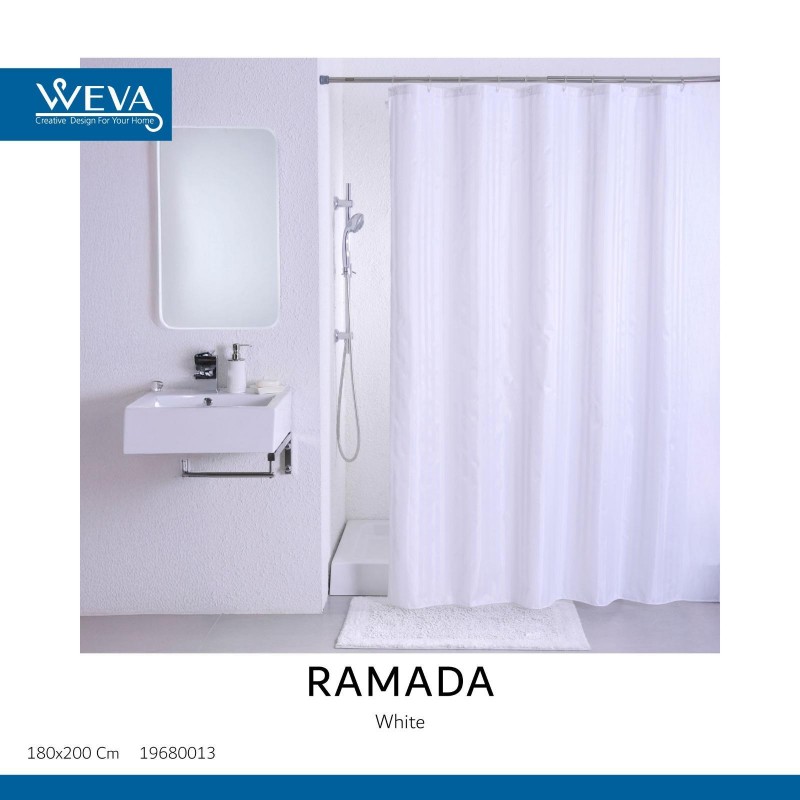 ⁦ستارة حمام موديل رمادا لون أبيض 180×200 سم⁩ - الصورة ⁦1⁩