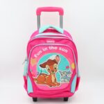 ⁦حقيبة مدرسية عجل بتصميم غزال حجم 16 انش لون فوشي⁩ - الصورة ⁦2⁩