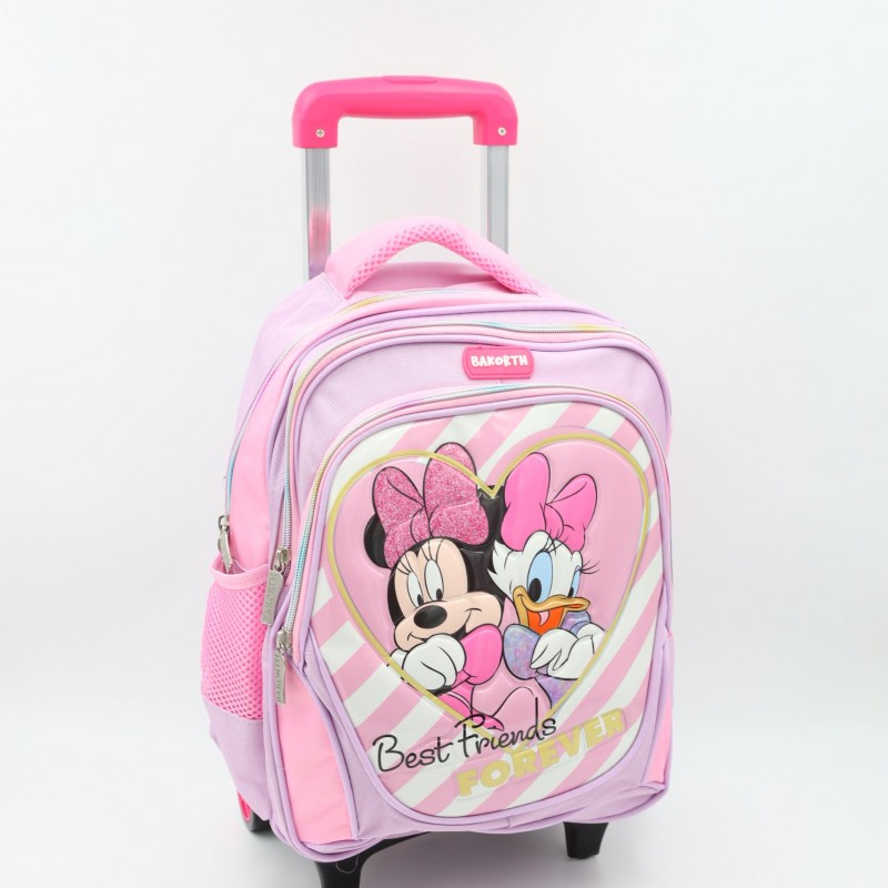 ⁦حقيبة مدرسية عجل بتصميم ميني ماوس حجم 14 انش لون زهري⁩ - الصورة ⁦1⁩