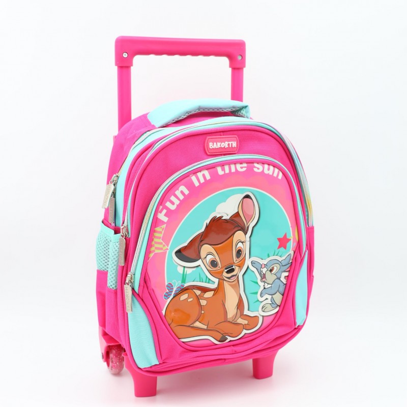 ⁦حقيبة مدرسية عجل بتصميم صوفيا حجم 14 انش لون زهري⁩ - الصورة ⁦1⁩