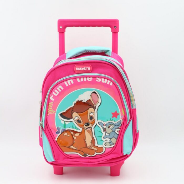 ⁦حقيبة مدرسية عجل بتصميم صوفيا حجم 14 انش لون زهري⁩ - الصورة ⁦2⁩