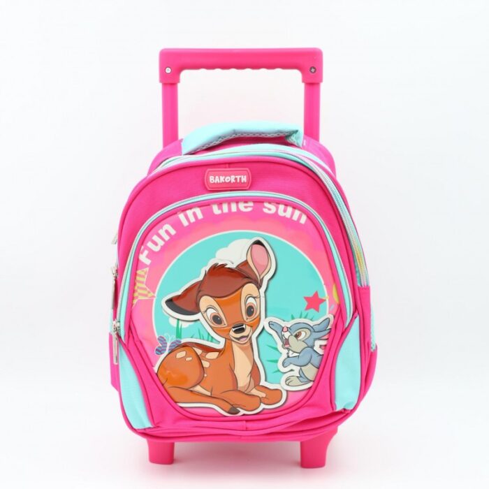 ⁦حقيبة مدرسية عجل بتصميم صوفيا حجم 14 انش لون زهري⁩ - الصورة ⁦3⁩