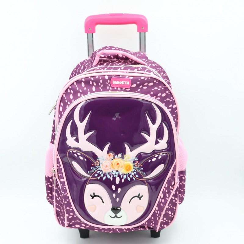 ⁦حقيبة مدرسية عجل بتصميم غزال حجم 16 انش لون زهري⁩ - الصورة ⁦1⁩