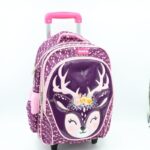 ⁦حقيبة مدرسية عجل بتصميم غزال حجم 16 انش لون زهري⁩ - الصورة ⁦2⁩