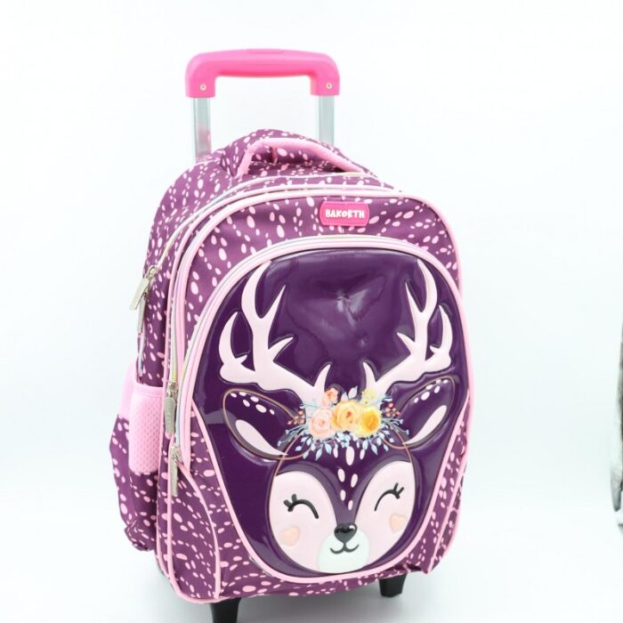 ⁦حقيبة مدرسية عجل بتصميم غزال حجم 16 انش لون زهري⁩ - الصورة ⁦2⁩