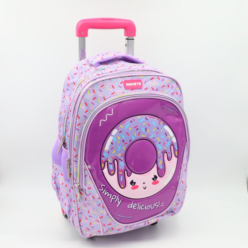 ⁦حقيبة مدرسية عجل بتصميم دونات حجم 16 انش لون زهري⁩ - الصورة ⁦1⁩