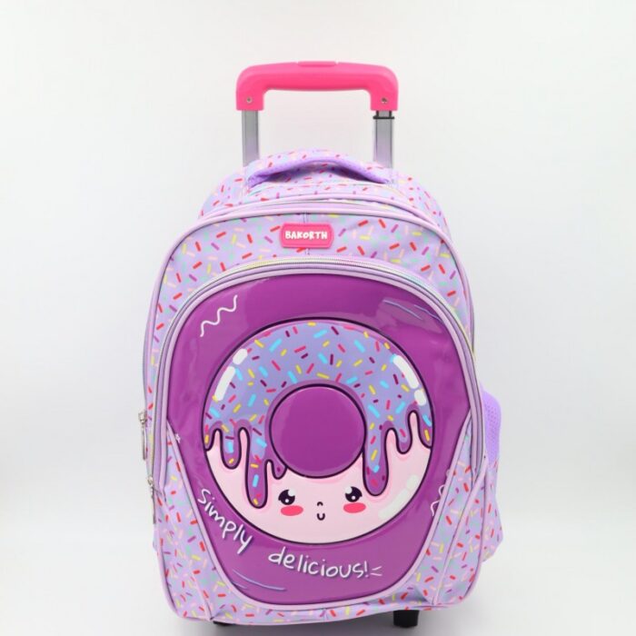 ⁦حقيبة مدرسية عجل بتصميم دونات حجم 16 انش لون زهري⁩ - الصورة ⁦2⁩