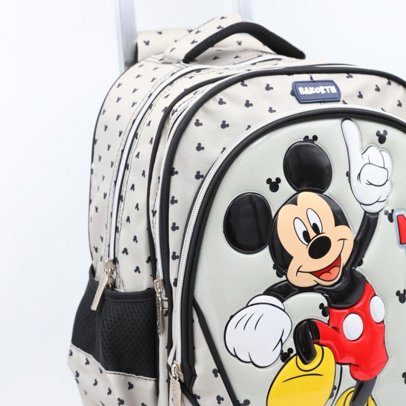 ⁦حقيبة مدرسية عجل بتصميم ميكي ماوس حجم 16 انش لون سكني⁩ - الصورة ⁦1⁩