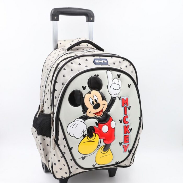⁦حقيبة مدرسية عجل بتصميم ميكي ماوس حجم 16 انش لون سكني⁩ - الصورة ⁦3⁩